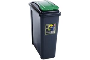 M1SS 25L, 50L Litre Plastic Indoor, Outdoor Recycle Recycling Waste Bin, Slimline Bin with Lid for in the Home/Kitchen - Made in UK (Green, 25L)