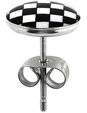 2 Stück Ohrstecker XL OS 77 kla Checker 9,5 mm Extra Groß Edelstahl Stecker Unisex Ohrringe Schachbrett