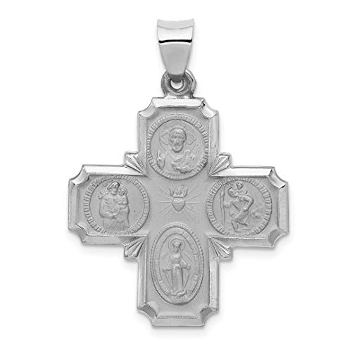 9ct White Gold Four Way Medal Pendant Charm Necklace Religious Fine Jewellery For Women Gifts For Her