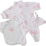 Premature Early Baby Girls Clothes 3 Piece Set - Sleepsuit, Bodysuit & Hat 1.5lb - 7.5lb BUTTERFLY P2