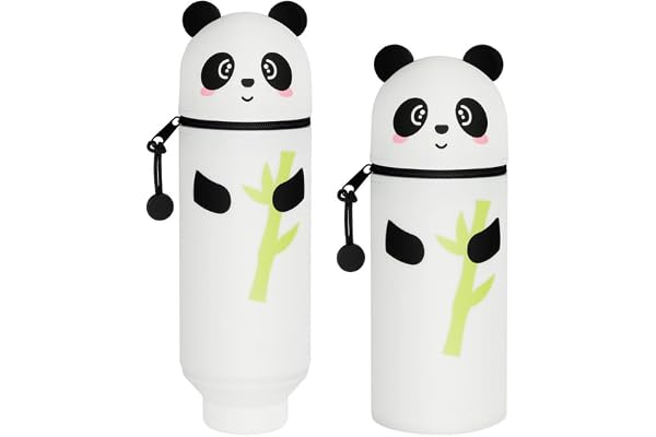 AMFUN 2 i 1 mjukt silikonpennfodral, bordspenna, tecknat pennfodral, sött panda pennfodral