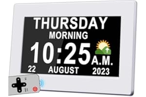 Omana Dementia Clock 7 Day & Date Display with HD Photo Frame, Auto DST, 15+ Custom Alarms, with Remote controll