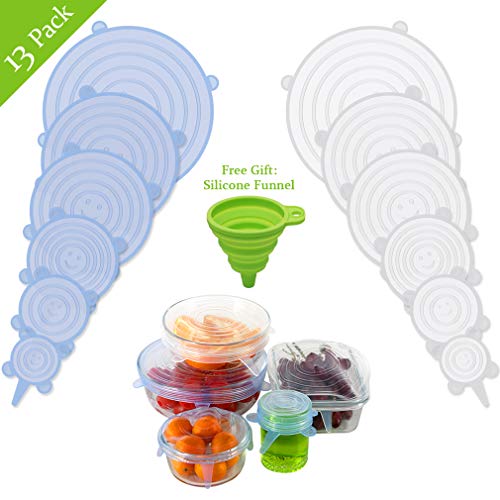ROTTAY Coperchi di Silicone Stretch, 13 Pack di Diverse Dimensioni Coperchio in Silicone per Alimenti, Riutilizzabile ed Espandibile Coperchio per Tazza per Pentole e Freezer - BPA Free
