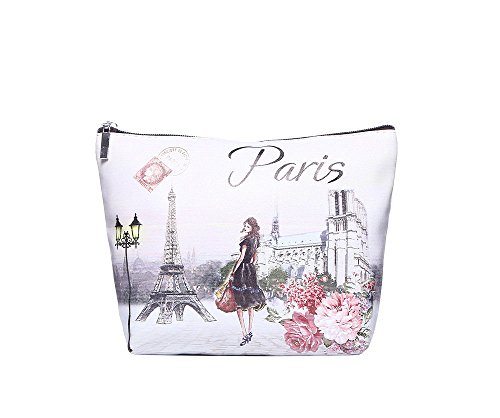 STYLISH MAKE-UP BAG VINTAGE PRINT POUCH COSMETIC TOILETRY BAG GIFTS (Paris Girl Print Make Up Bag)