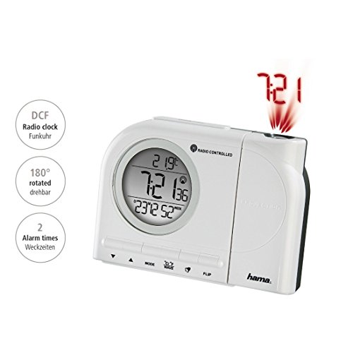 Hama Funk Projektionswecker (mit Thermometer, Kalender, Wecker, automatische Zeitanpassung, Projektor um 180 Grad drehbar) weiß - 4