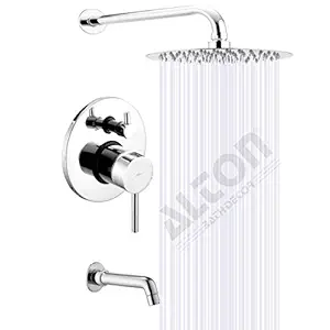 ALTON LEO13050 Brass Concealed Body High Flow Diverter Full Set with Bath Tub Spout and SS-304 Grade 8-INCH Overhead Shower, Chrome Finish