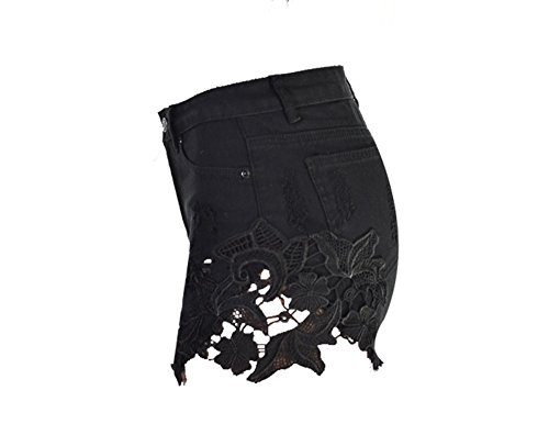 iRachel Damen Sexy Short Hotpants Spitze Häkeln Tassel Hohe Taille Denim Short kurze Hose - 2