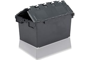 GEAKV Totebox 10x 80 Litre Heavy Duty Attached Lid Container in Black (710 x 460 x 368h mm) Original LC3 Crate
