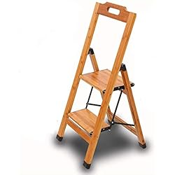 GAIXIA-Taburete de Escalera Escalera móvil de bambú Plegable con Dos peldaños y Escalera de Madera Antideslizante en el Piso de la barandilla de Seguridad