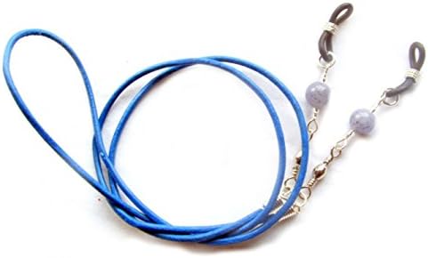 BLUE ANGELITE &amp; LEATHER✫ EYEGLASS GLASSES SPECTACLE CHAIN HOLDER CORD