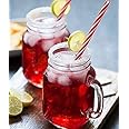 KRIFA Jar with Handle Frosty Mason Jar with Strew and Lid for Beverage [Pack of 2]-A, Glass