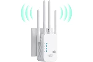 AIRHEADS Ripetitore WiFi Potente per Casa, WiFi Extender 1200Mbps 5GHz / 2.4GHz Doppia Frequenza Anti-Interferenza, Amplificatore WiFi 4 Antenne, 2 porte LAN, Adatto per Casa, Ufficio e Altri Luoghi