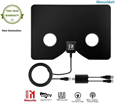 HD TV Antenn Indoor TV Aerials Aluminum Foil Amplified Indoor Aerials 70+ Miles Range with 1080P VHF/UHF/FM Stronger Reception Detachable Amplifier Booster and 10FT High Performance Multiple Chann