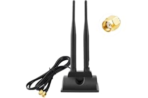 Vecys Antenne WiFi Double Fréquence 2.4G / 5G / 5.8G Booster Signal Omnidirectionnel MIMO Base Magnétique 6dBi Adaptateur RP-SMA 1.2M 3.9ft Antenne Externe