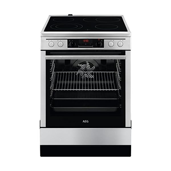 AEG freistehender Elektroherd / 58 l / Weiß und Schwarz / 50 cm Backofen mit Glaskeramik-Kochfeld / Bräter-und Zweikreiszone / SteamBake mit Feuchtigkeitszugabe / 4fache Restwärmeanzeige