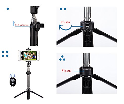 Palo Selfie  Alfort Bluetooth Selfie Stick Tr  pode Wireless Multifuncional Extensible Mini en Plegado Selfie Stick con Obturador Remoto Bluetooth para iPhone 8   7   7 Plus   Samsung A7   S7   S7 Edge   Huawei P10   P9   P9 Lite Sony Xperia XZ Premium  Xiaomi 6 y Otros Android Tel  fono 5 5   o de Menor   Negro  