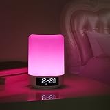 Keynice kabellosen Bluetooth Lautsprecher, Nachttisch-Lampe ,mehrfarbigem und dimmbaren,Schlummerfunktion und Wecker mit LED Zeitanzeige, Touch-Sensor, Freisprechfunktion, Gerät mit TF Kartenfunktion (weiß) - 9
