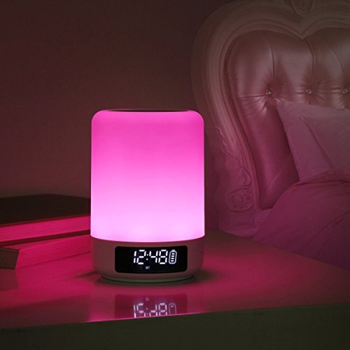 Keynice kabellosen Bluetooth Lautsprecher, Nachttisch-Lampe ,mehrfarbigem und dimmbaren,Schlummerfunktion und Wecker mit LED Zeitanzeige, Touch-Sensor, Freisprechfunktion, Gerät mit TF Kartenfunktion (weiß) - 9