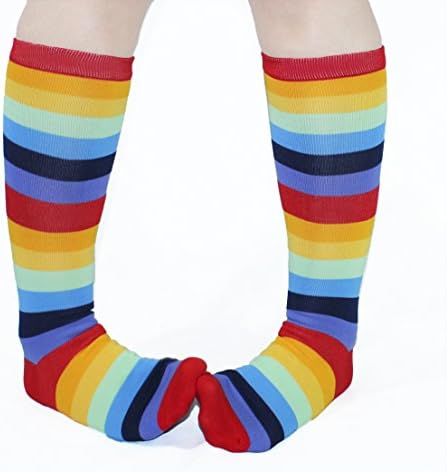 Knee High Socks Rainbow Striped 2 Pack - Fashion Roller Derby over Calf Socks SIZE 7.5 to 9 EU 40.5-42 US Women's 9.5-11
