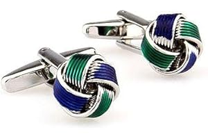 Gemelolandia | Gemelos Nudo Esmaltado Multistripes Azul y Verde Gemelos Originales Para Camisas | Para Hombres y Niños | Regalos Para Bodas, Comuniones, Bautizos y Otros Eventos