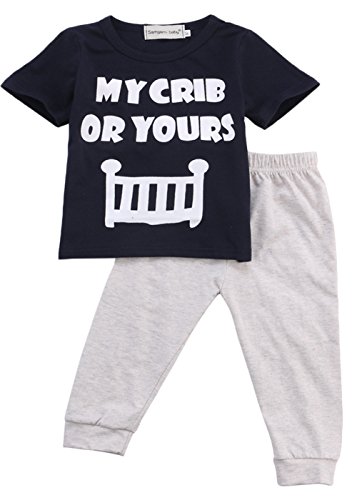 Newborn Kids Baby Boys Funny Letter Printing Clothes T-shirt Tops Pants 2PCS Set (6-12 Months, Black)