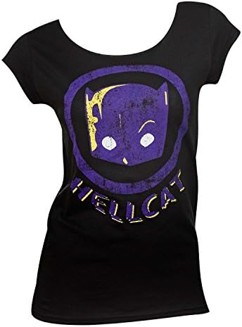 Hellcat - Womens Distressed Logo Cut T-Shirt, Large, Vintage Black