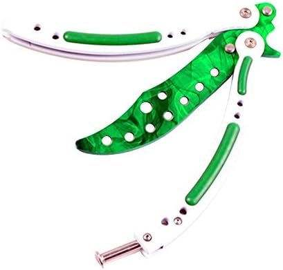 SchwartzPro Zone Folding Trainer Curved Stainless Steel Flip Trick Practice Tool with Holes CS/HDD14 (Green blade - white handle)