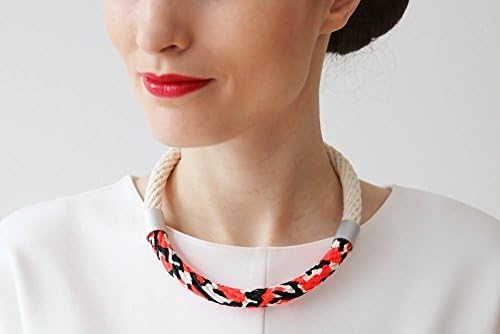 Hand-painted rope necklace with aluminum embellishment, gift for her