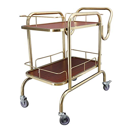 Preisvergleich Produktbild WILL 2-stufiger, rechteckiger Weinwagen, Goldener Edelstahlwagen, Bremse, Servierwagen zur Aufbewahrung, geeignet für Zuhause, Büro, Hotel, Küche, Bar, 85 × 40 × 85 cm