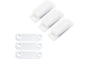 REQAG Loquets Magnetiques de Porte pour Meuble, Portes, Armoires – 3pièces – Fermeture Magnétique avec Aimants pour Placards et Cabinets – Charnières Magnétiques – Blanc