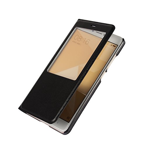 Ambaiyi Flip Funda de Cuero con Ventana Piel con Tape Carcasa para Xiaomi Redmi Note 4X   Negro
