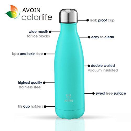 AVOIN colorlife Trinkflasche, Isolierte, Doppelwandige Edelstahlwasserflasche – 24 Stunden Warm & 12 Stunden Kalt – 500ml – BPA Frei - 4