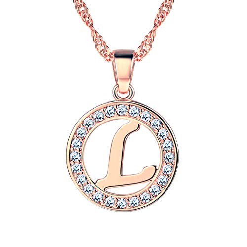 SuplightCircle Coin Initial Letter Alphabet A to Z Necklace for Women Girls, Cubic Zirconia Capital Pendant with Chain, Birthday/Valentine Jewellery, with Gift Packaging