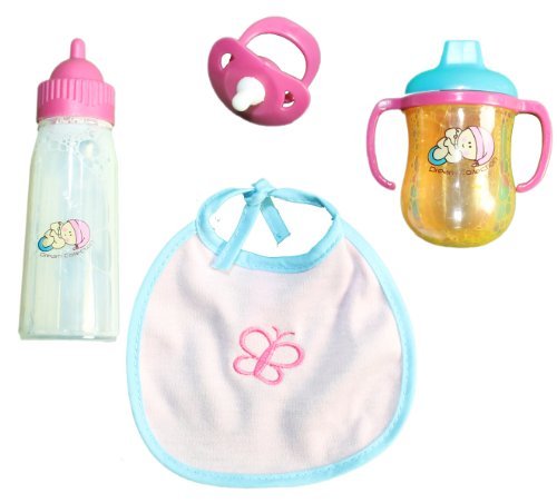 4 in 1 Doll feeding time. Magic juice & milk Bib & pacifier