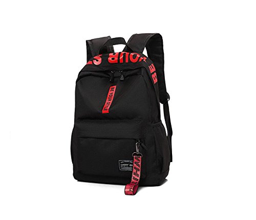 Preisvergleich Produktbild Angleliu Schulrucksack Schulrucksack mit Laptopfach Schultaschen Mädchen Teenager Rucksack Schultasche Canvas Schulrucksäcke für Damen Herren geeignet für 15.6 Zoll Laptop Notebook (Schwarz und Rot)