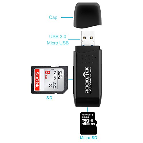 Micro-USB-OTG-USB 3.0 Adapter, Rocketek SD / Micro SD-Kartenleser mit Standard-USB und Micro-USB-Stecker für Smartphones / Tablets mit OTG-Funktion - 2