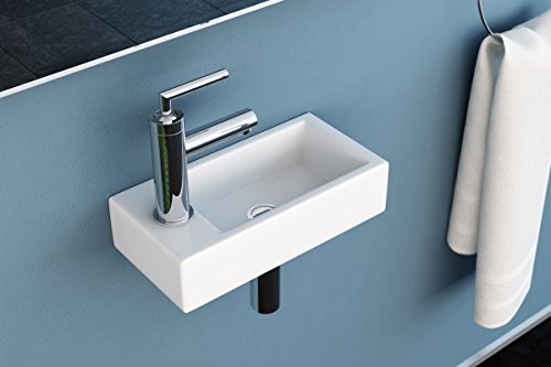 NEG Waschbecken Uno41H (extra klein/eckig/Armatur links) Hänge-Waschschale/Waschtisch (weiß) mit hohem Rand und Nano-Beschichtung - 4