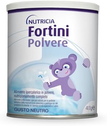 NUTRICIA FORTINI Polvere, Supplemento Ipercalorico per lo Sviluppo e la Crescita dei bambini dopo l'anno, Malnutrizione associata a patologia o Problemi di Crescita, Gusto Neutro, 400gr