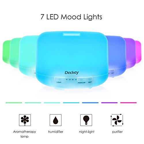 Deckey Aroma Diffuser 500ml Ultraschall Nebel Luftbefeuchter Duftöldiffusoren Raumbefeuchter Purifier LED Farbwechsel für Yoga Kinderzimmer Schlafzimmer Büro weiß - 4
