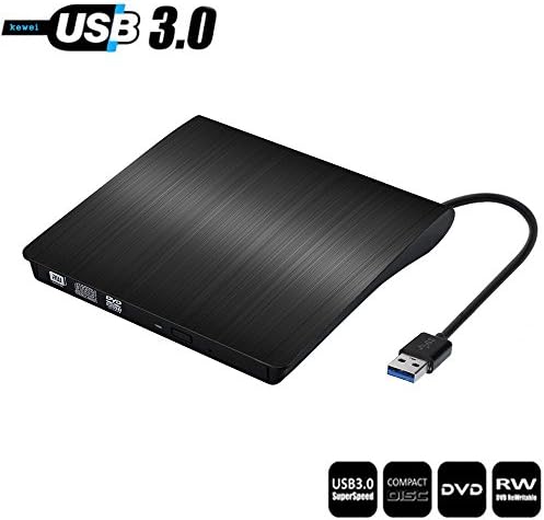 kewei External DVD Drive,USB 3.0 Ultra Portable External CD DVD Storage Drive, External DVD Writer/ Burner CD DVD RW DVD ROM Drive (Black)