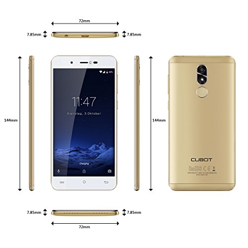 Cubot R9 (2017) Andriod 7.0 Nougat Smartphone 2GB RAM, 5.0 Inch Touch-Display Handy Ohne Vertrag mit Fingerprintsensor, Micro-Sim und Nano-Sim (Gold)