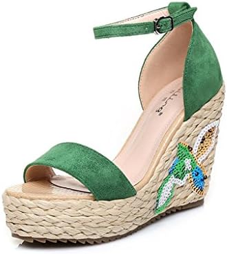 BaiLing Women's summer sandals / Wedge Heel handmade knitted straw waterproof / embroidery small size shoes , Green , CN37