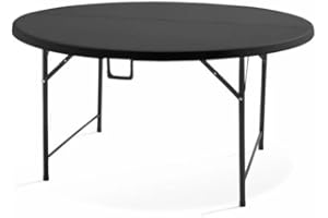 CHEFGASTRO Klappbarer runder mobiler Buffettisch für Terrasse Balkon Garten mit Tragegriff | HxØ 74x122cm | Für bis zu 6 Personen In- & Outdoor | Schwarz | Campingtisch Partytisch Klapptisch