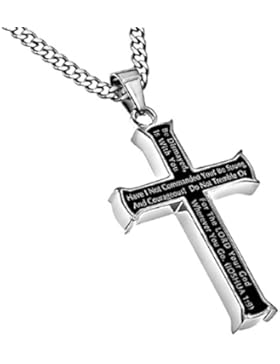 Joshua 1: 9Halskette, Herren Anhänger Kreuz Stahl schwarz, christlichen Bibel Vers