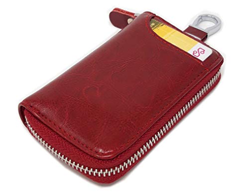 Su.B Porte-clés en Cuir Véritable - Petit Portefeuille - Porte-Monnaie - Étui Porte-clés Clef avec Anneau de Voiture - Hommes et Femmes - Wine Red