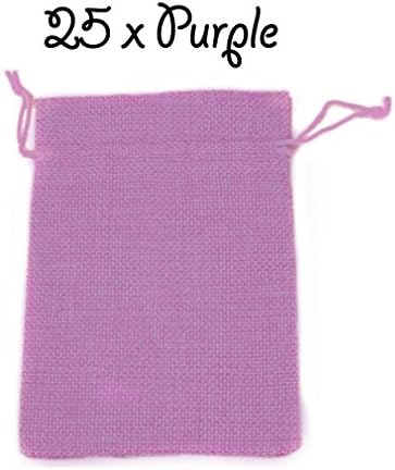 25 x Purple Drawstring Strong Jute Burlap Hessian Wedding Pouches Favour Bags Jewellery Pouch 13 x 18 cm