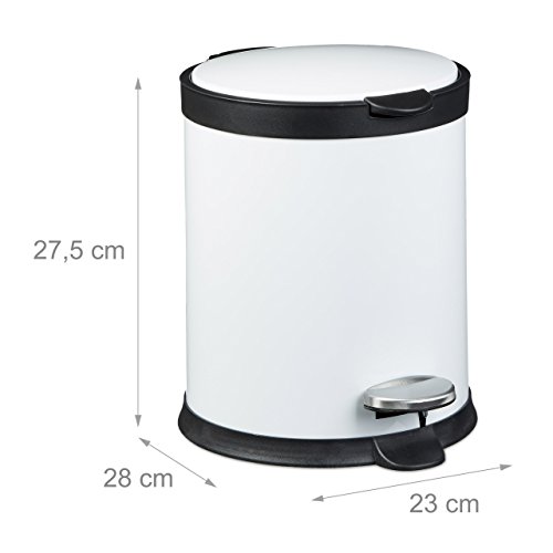 Relaxdays Treteimer 5 L aus Metall H x D: 27,5 x 23 cm Abfalleimer in Edelstahl-Optik als Abfallbehälter mit Absenkautomatik Tretmülleimer für Küche und als Kosmetikeimer im Bad Tretmülleimer, weiß - 3