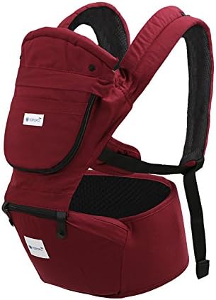 Angelparty Soft Cotton Ergonomic Baby Carrier Hip Seat | 4 Seasons Usable Baby Sling Backpack with Windproof Cap | Multi-Position for 3-36 Babies | Red