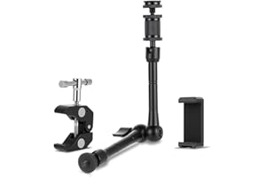 WINDFROMORT 11 Zoll Magic Arm - Gelenkarm Kamera Arm - Flexibler Kamerahalterung Tischhalter mit Superklemme - Verstellbarer Arm mit 1/4 & 3/8 Zoll Gewinde - Overhead-Halter für Licht, Webcam, Mikrofon, Action-Ka