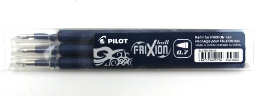 Pilot Frixion Tintenroller, radierbar Refill blau/schwarz (Marineblau) 0,7 mm Spitze (Pack von 3)